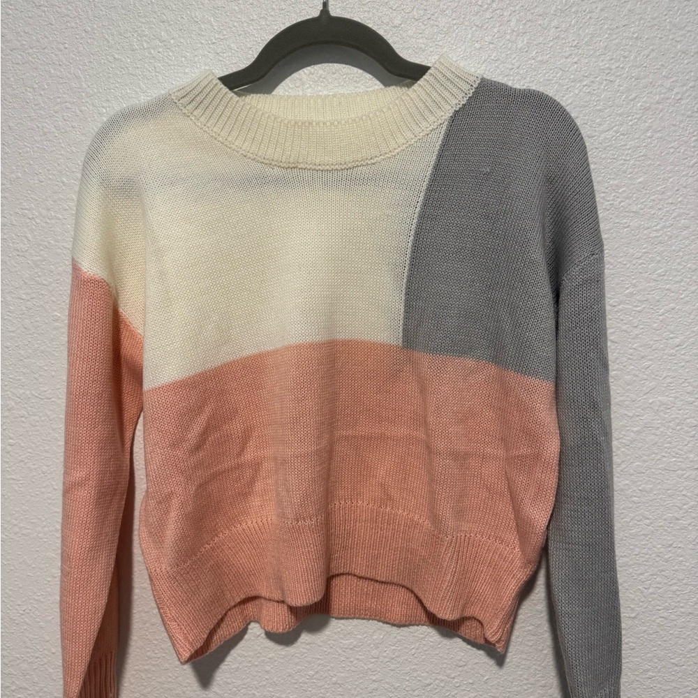 Colorblock Sweater - Cream, Pink, and Gray